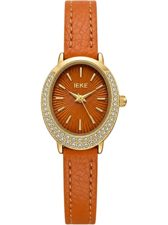 Women\'s Orange Leather Strap Vintage Oval Dial Retro Petite Quartz Wrist Watch main image 4